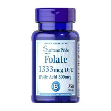 Puritan's Pride Folate 1333 mcg DFE (Folic Acid 800 mcg) (250 tab) 08978-01 фото
