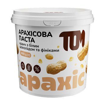TOM peanut butter Арахісова Паста (1 kg, кранч з фініками та білим шоколадом) 10108-01 фото