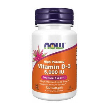 NOW Vitamin D-3 125 mcg (5000 IU) (120 softgels) 08234-01 фото