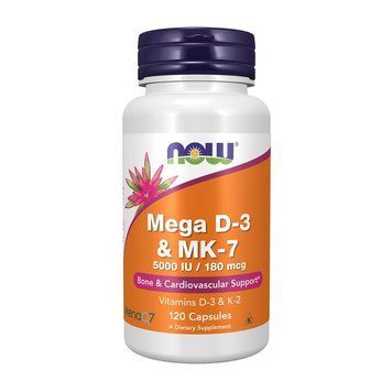 NOW Mega D-3 & MK-7 5000 IU / 180 mcg (120 veg caps) 23677-01 фото